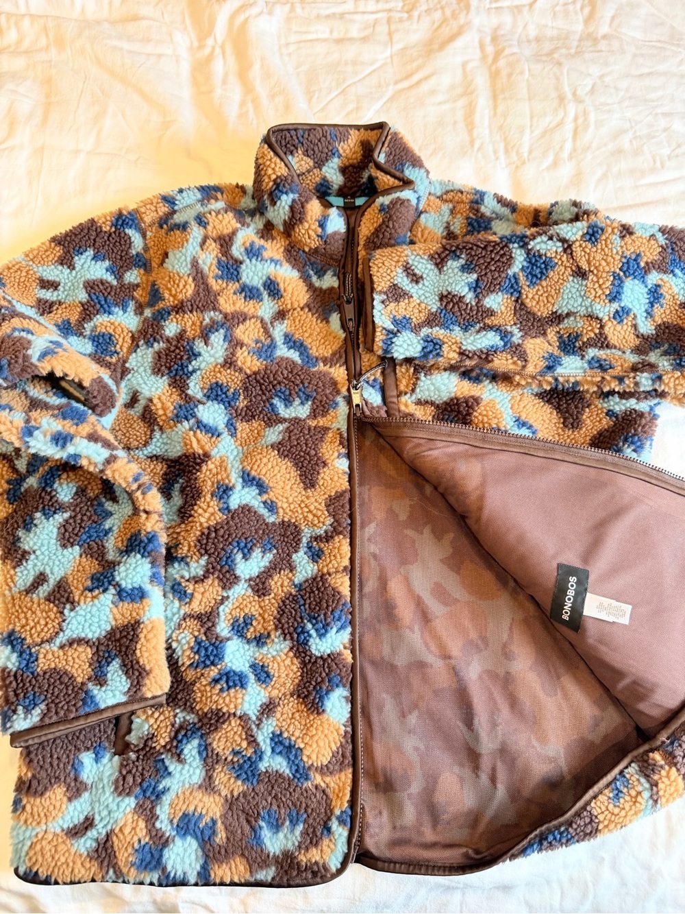Bonobos Brown, Tan & Blue Sherpa Zip-Up Performance Jacket